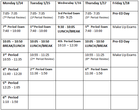 Fall Exam Schedule
